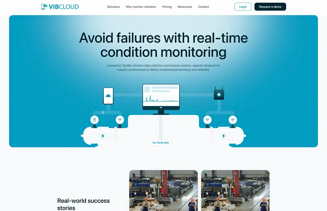 Vib.cloud web design for industrial vibration data collection and analysis platform